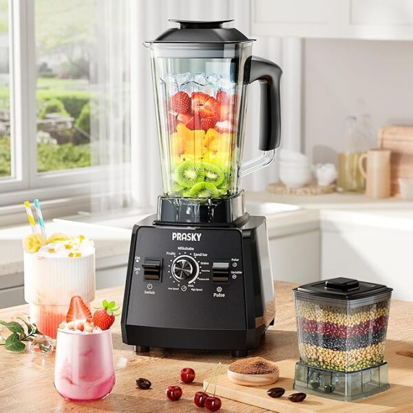 Professional Blender,Smoothies Blenders, PRASKY Max.2400Watts/1000Watts Blender and Grinder Combo 25000RPM Powerful Kitchen 68oz BPA Free 2 Containers Countertop Blenders Ice Crushing, Juice - Image 2