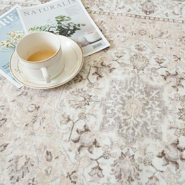 Hallway Washable Runner Rug - 2'6x14 Kitchen Rugs Entryway Rug Runner Vintage Soft Floor Mat Non Slip Indoor Farmhouse Carpet for Bathroom Living Room Bedroom (2'6''x14', Beige) - Image 5
