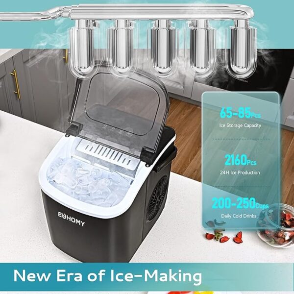 EUHOMY Countertop Ice Maker Machine with Handle, 26lbs in 24Hrs, 9 Ice Cubes Ready in 6 Mins, Auto-Cleaning Portable Ice Maker with Basket and Scoop, for Home/Kitchen/Camping/RV. (Black) - Image 6