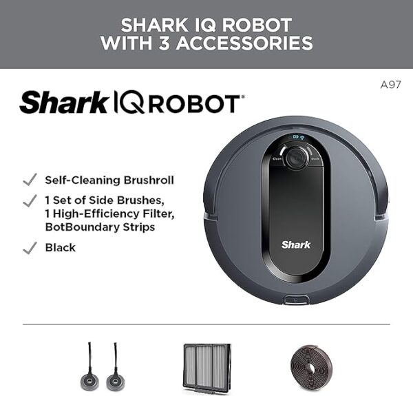 Shark IQ Robot Vacuum AV970 Self Cleaning Brushroll, Advanced Navigation, Perfect for Pet Hair, Works with Alexa, Wi Fi, xl dust bin, A black finish - Image 3