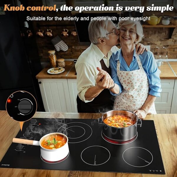Karinear 36 Inch Electric Cooktop 5 Burners, Knob Control Built-in Ceramic Cooktop, 36" Radiant Electric Stove Top, Over-Temperature Protection, Hot Surface Indicator, 220-240v, Hard Wire, No Plug - Image 5