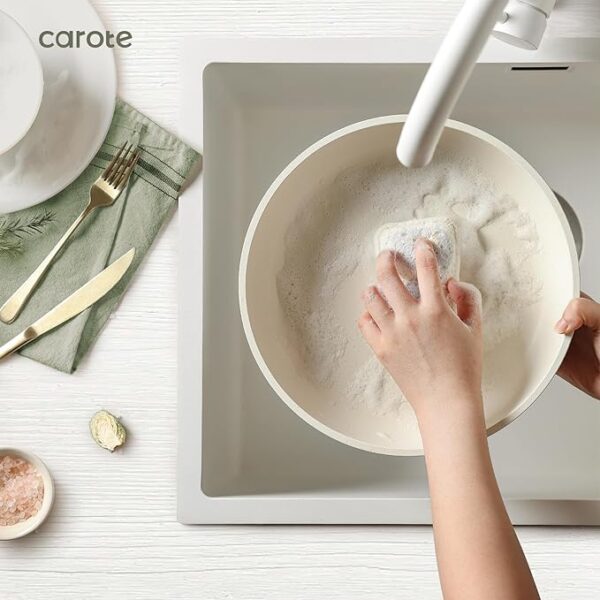 CAROTE 33pcs Pots and Pans Set Non Stick, Cookware Set, Removable Handle Pots and Pans Nonstick, RV Oven Safe Cookware, Induction Kitchen Cookware Set, Knife Set, Cream White - Image 4