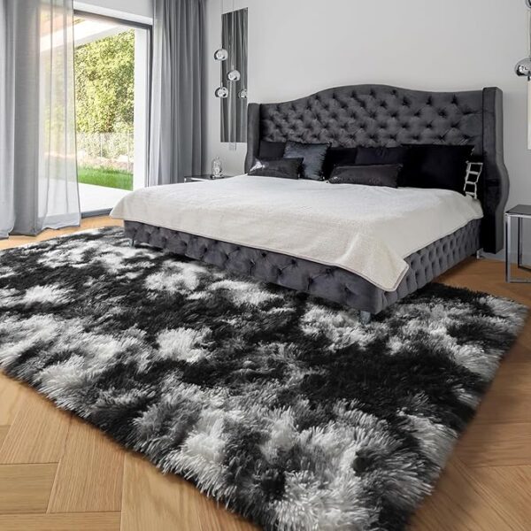 PAGISOFE 9x12 Area Rugs Living Room, Extra Large Black White Grey Machine Washable Rugs for Bedroom Fluffy Indoor Rugs for Kids Room Classroom Dorm Room Aesthetic Shaggy Carpet Plush Modern Cool Rug - Image 5