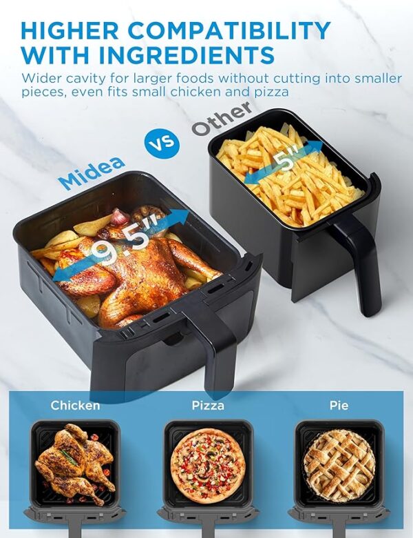 Midea Dual Basket Air Fryer Oven 11 Quart 8 in 1 Functions, Clear Window, Smart Sync Finish, Works with Alexa, Wi-Fi Connectivity, 50+ App Recipes for family meals, Bake, Roast, Grill, Broil, Toast - Image 4