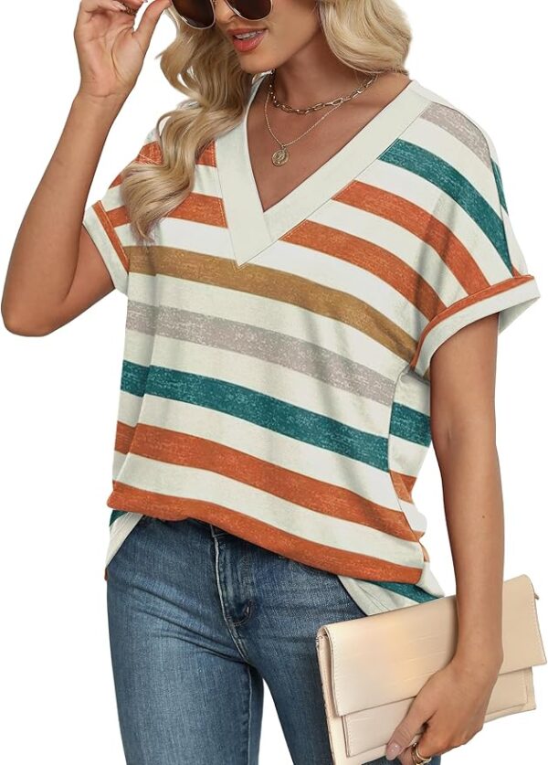 WIHOLL Womens Summer Tops Short Dolman Sleeve Shirts 2025 Fashion V Neck Outfits Clothes - Image 2