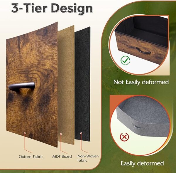 WLIVE 9-Drawer Dresser, Fabric Storage Tower for Bedroom, Hallway, Entryway, Closet, Tall Chest Organizer Unit with Fabric Bins, Steel Frame, Wood Top, Easy Pull Handle, Rustic Brown Wood Grain Print - Image 3