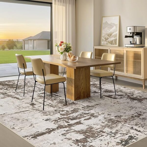 8x10 Rug for Living Room : Soft Abstract Washable Non-Slip Durable Rugs, Neutral Modern Indoor Carpet for Bedroom Dining Room Home Office - Tan - Image 3