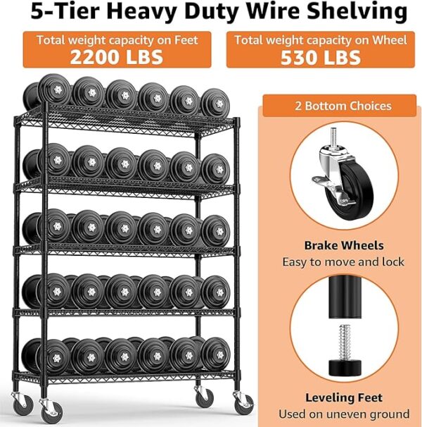 Garage Shelving 5 Tier Industrial Metal Shelving Units for Commercial, Basement, Pantry, Warehouse, School, Black Heavy Duty Easy Assembly 23.6" D x 53.2" W x 73.6" H - Image 6