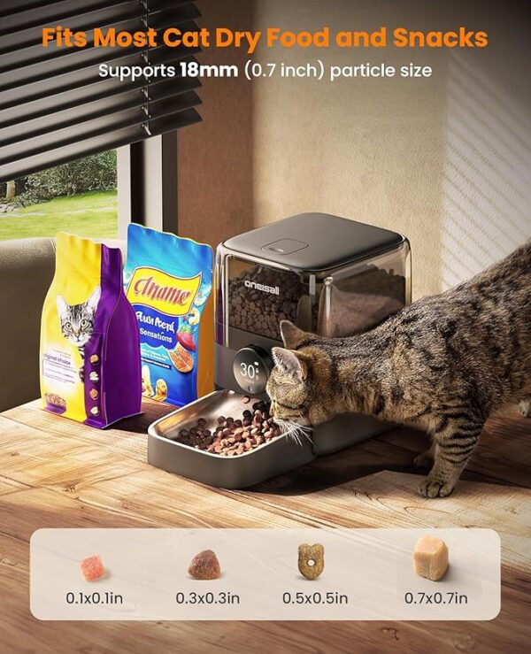 oneisall Automatic Cat Feeder, WiFi Rechargeable Cordless Pet Feeder, 100 Day Battery Operated Pet Feeder, 3L Timed Cat Food Dispenser for Large Kibble, Smart App Control, Black - Image 2