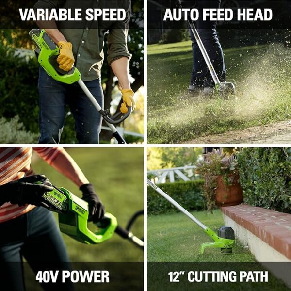 Greenworks 40V Lawn Care Combo Kit, Trimmer & Blower for Edging & Leaf Cleanup, 2.0Ah Battery & Charger (Gas-Free Yard Duo) - Image 5
