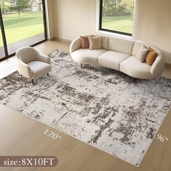 8x10 Rug for Living Room : Soft Abstract Washable Non-Slip Durable Rugs, Neutral Modern Indoor Carpet for Bedroom Dining Room Home Office - Tan - Image 5