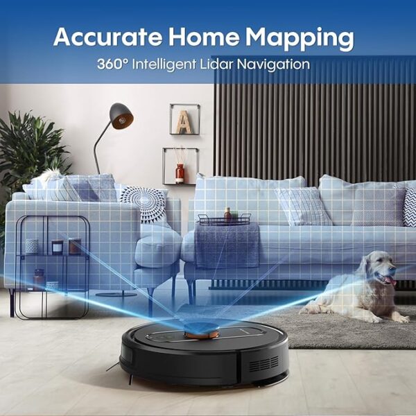 Robot Vacuum and Mop with Mapping, 5000Pa Robotic Vacuums with LiDAR Navigation,No-Go Zones,Wi-Fi/App/Alexa Control, Self-Recharging Vacuum Robot for Pet Hair,Hard Floor,Carpet - Image 2