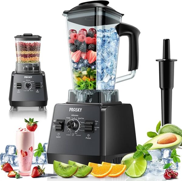 Professional Blender,Smoothies Blenders, PRASKY Max.2400Watts/1000Watts Blender and Grinder Combo 25000RPM Powerful Kitchen 68oz BPA Free 2 Containers Countertop Blenders Ice Crushing, Juice - Image 5