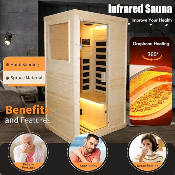 Far Infrared Wooden Sauna Room Home Sauna Spa Dry Saunas Single Person Spa Finland Spruce Wood fit for 7ft Person - Image 6