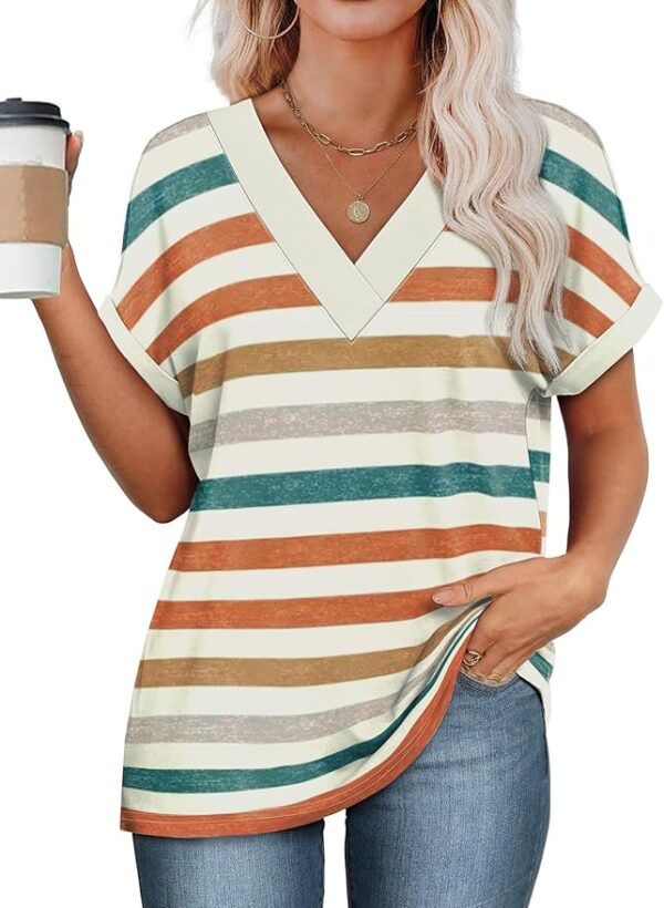 WIHOLL Womens Summer Tops Short Dolman Sleeve Shirts 2025 Fashion V Neck Outfits Clothes - Image 3
