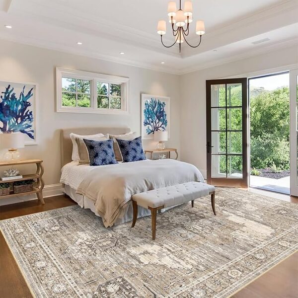 RUUGME Washable 9x12 Area Rugs - Large Rugs for Living Room Stain Resistant Carpet Vintage Rugs for Bedroom with Non Slip Backing Home Decor Floor Decoration Mat (9x12 Beige) - Image 5