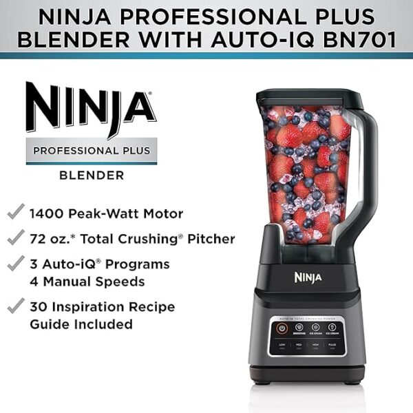 Ninja BN701 Professional Plus Blender, 1400 Peak Watts, 3 Functions for Smoothies, Frozen Drinks & Ice Cream with Auto IQ, 72-oz.* Total Crushing Pitcher & Lid, Dark Grey - Image 2