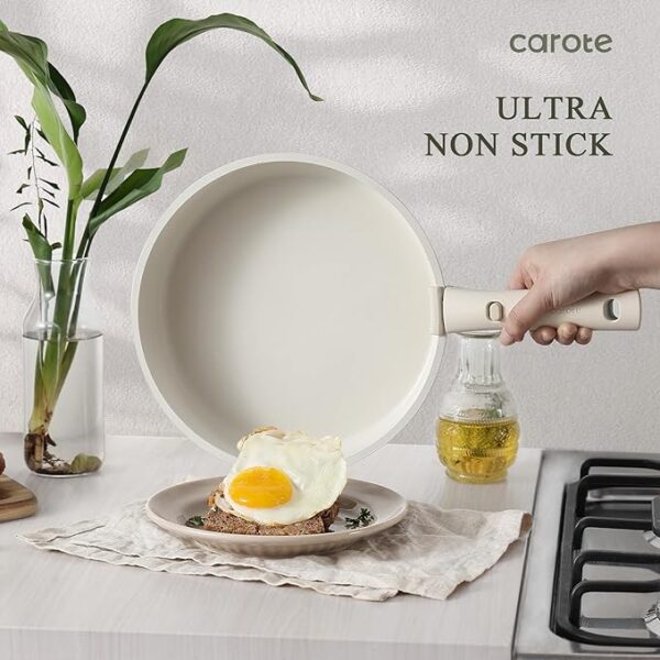 CAROTE 33pcs Pots and Pans Set Non Stick, Cookware Set, Removable Handle Pots and Pans Nonstick, RV Oven Safe Cookware, Induction Kitchen Cookware Set, Knife Set, Cream White - Image 5