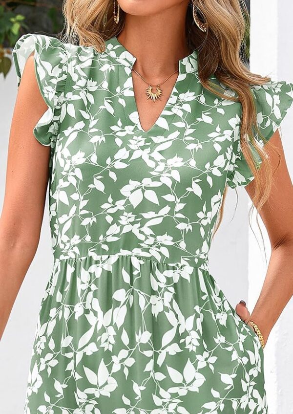 PRETTYGARDEN Women's 2025 Summer Floral Midi Dress Cap Sleeve V Neck Ruffle Long Flowy Boho Casual Beach Vacation Dresses - Image 3