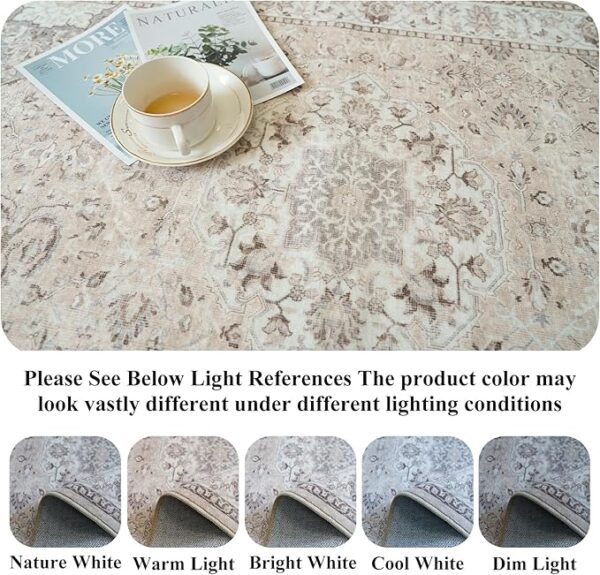 Hallway Washable Runner Rug - 2'6x14 Kitchen Rugs Entryway Rug Runner Vintage Soft Floor Mat Non Slip Indoor Farmhouse Carpet for Bathroom Living Room Bedroom (2'6''x14', Beige) - Image 4