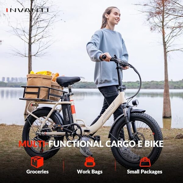 Electric Bike, 20" Fat Tire Step-Thru Electric Bicycle, 900W Peak Motor 45 Miles 20MPH Top Speed, Dual Suspension & 7-Speed Folding Ebike for Adults with Rear Rack - Image 5