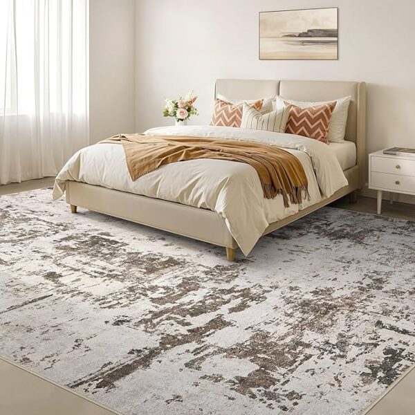 8x10 Rug for Living Room : Soft Abstract Washable Non-Slip Durable Rugs, Neutral Modern Indoor Carpet for Bedroom Dining Room Home Office - Tan - Image 4