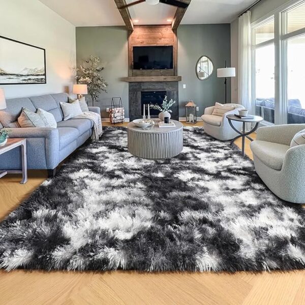 PAGISOFE 9x12 Area Rugs Living Room, Extra Large Black White Grey Machine Washable Rugs for Bedroom Fluffy Indoor Rugs for Kids Room Classroom Dorm Room Aesthetic Shaggy Carpet Plush Modern Cool Rug - Image 6