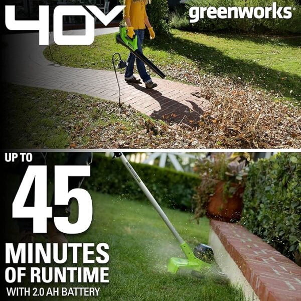 Greenworks 40V Lawn Care Combo Kit, Trimmer & Blower for Edging & Leaf Cleanup, 2.0Ah Battery & Charger (Gas-Free Yard Duo) - Image 3
