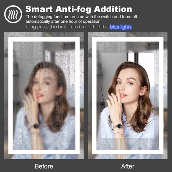 Amorho LED Bathroom Mirror 60'' X36'' with Front and Backlight, Large Dimmable Wall Mirrors with Anti-Fog, Shatter-Proof, Memory, 3 Colors, Double LED Vanity Mirror - Image 4