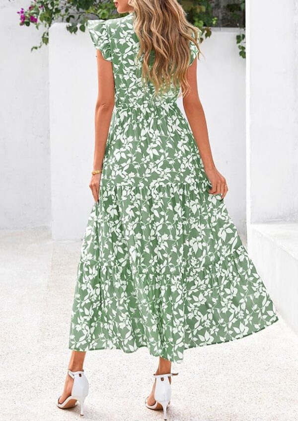 PRETTYGARDEN Women's 2025 Summer Floral Midi Dress Cap Sleeve V Neck Ruffle Long Flowy Boho Casual Beach Vacation Dresses - Image 6