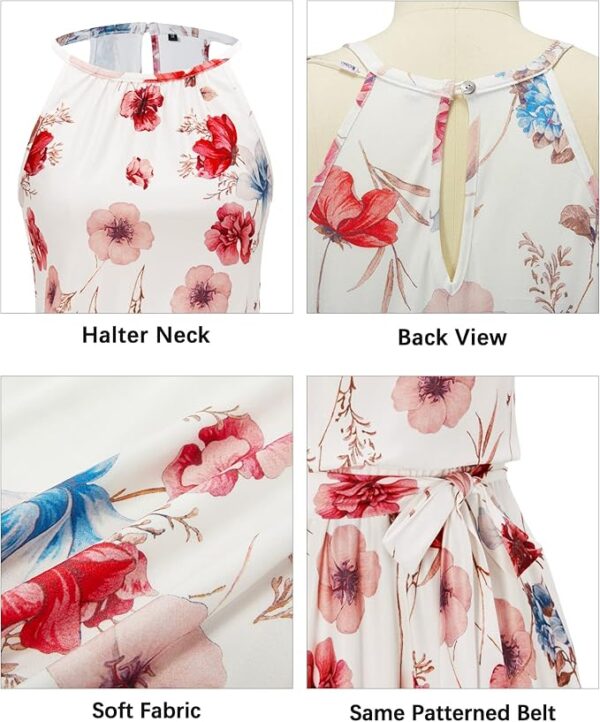 Newshows Womens 2025 Summer Dress Halter Wedding Guest Casual Beach Vacation Outfits Belted Sundresses with Pockets - Image 3