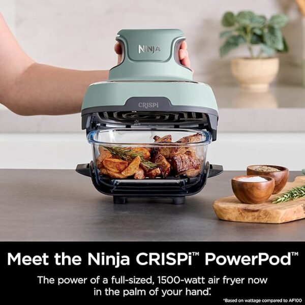 Ninja Crispi Air Fryer, Microwave, Freezer & Dishwasher Safe, Non Toxic Glass Portable Cooking System, 4 QT & 6 Cup Glass Containers with Storage Lids, Easy Meals, Air Fry, Bake, Green, FN101SG - Image 4