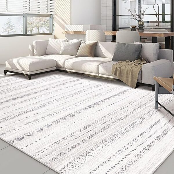 10x14 Area Rugs Living Room: Washable Boho Large Neutral Modern Soft Stain Resistant Farmhouse Indoor Floor Rug Non Slip Accent Carpet for Bedroom Nursery Kids Playroom Office Dining Room- Gray