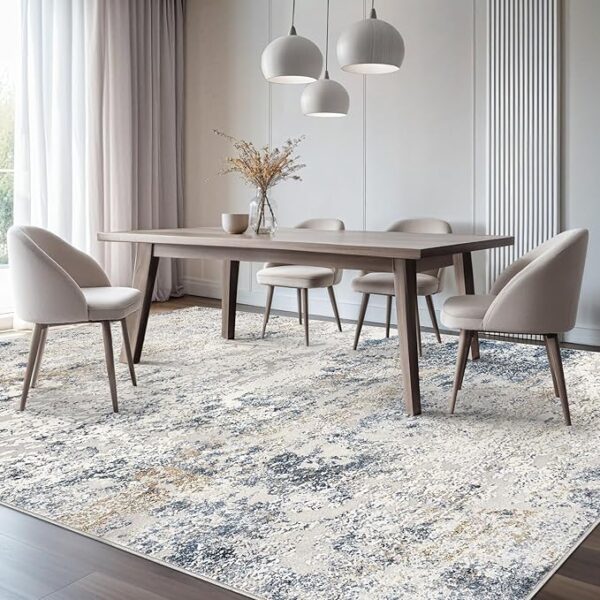 Area Rug Living Room Rugs - 8x10 Abstract Large Soft Indoor Washable Rug Neutral Modern Low Pile Carpet for Bedroom Dining Room Farmhouse Home Office - Beige Blue - Image 5