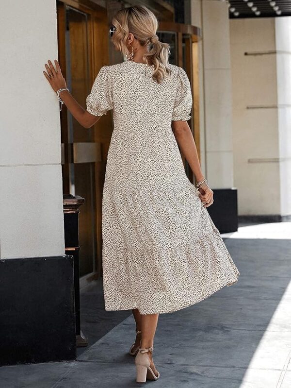 PRETTYGARDEN Women's Summer Casual Boho Dress Floral Print Ruffle Puff Short Sleeve Flowy Midi Beach Party Dresses - Image 5
