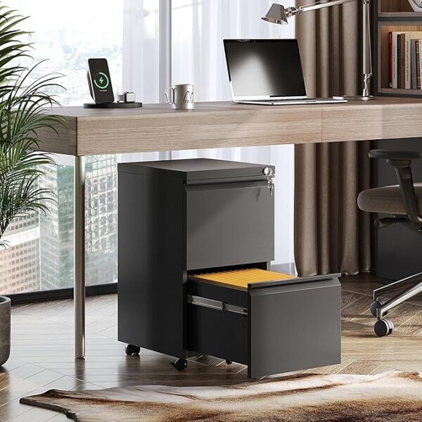 DEVAISE 2 Drawer Metal File Cabinet, Fully Assembled, Under Desk, Black, Lock, Fits Letter/Legal/A4 Size Files - Image 5