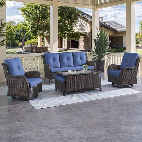 HUMMUH Patio Furniture 6 Pieces Outdoor Furniture Set Wicker Outdoor Sectional Sofa with Swivel Rocking Chairs,Patio Ottomans,Patio Coffee Table