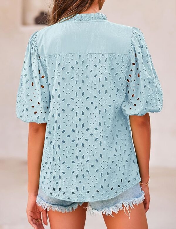 PRETTYGARDEN Women's Summer Tops 2025 Dressy Casual Short Sleeve V Neck Buttons Hollow Out Lace Embroidered Blouses Shirts - Image 6