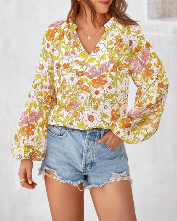 BTFBM Boho Blouses for Women Dressy Casual Floral Long Sleeve Shirts V Neck Lightweight Chiffon Summer Spring Tops 2025 - Image 6