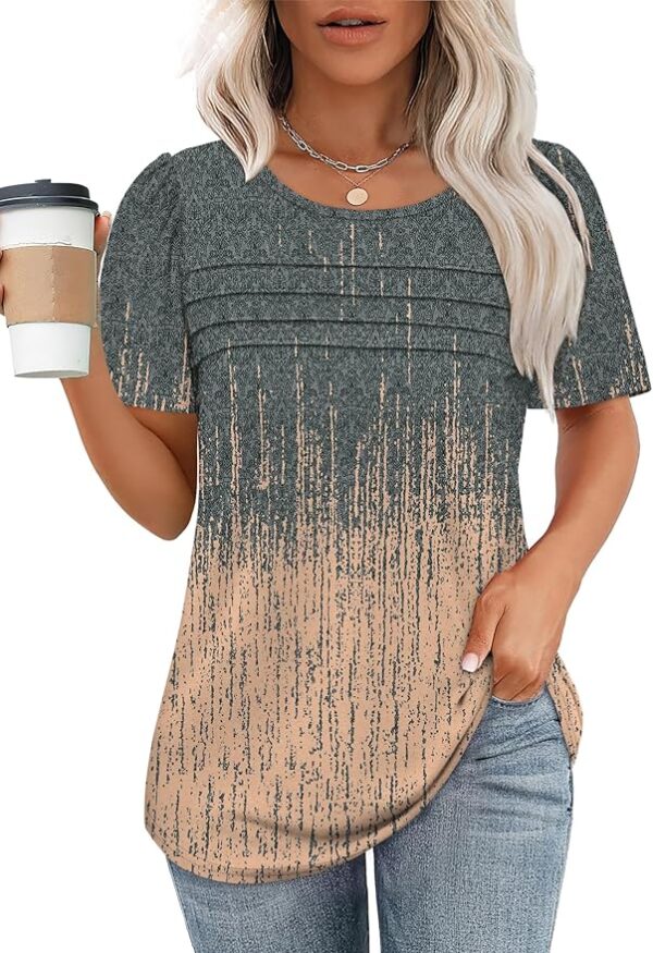 OFEEFAN Womens T Shirts Short Sleeve Tops Dressy Casual Blouses Spring Summer Outfits Flowy Pleated Front Scooped Neck - Image 5