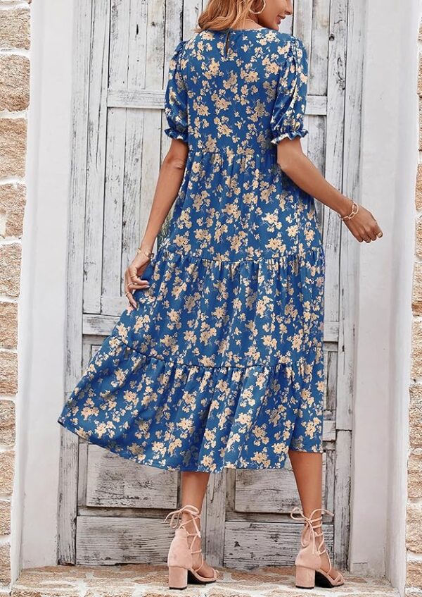 PRETTYGARDEN Women's Summer Casual Boho Dress Floral Print Ruffle Puff Short Sleeve Flowy Midi Beach Party Dresses - Image 6