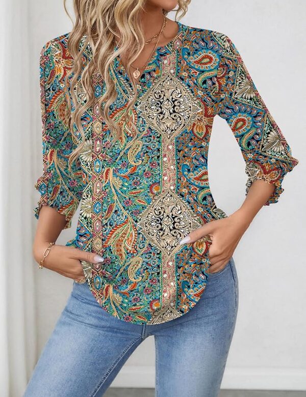 LOMON Women's 2025 Fashion Tops 3/4 Length Sleeve Business Casual Blouses Summer Tees Shirts - Image 5