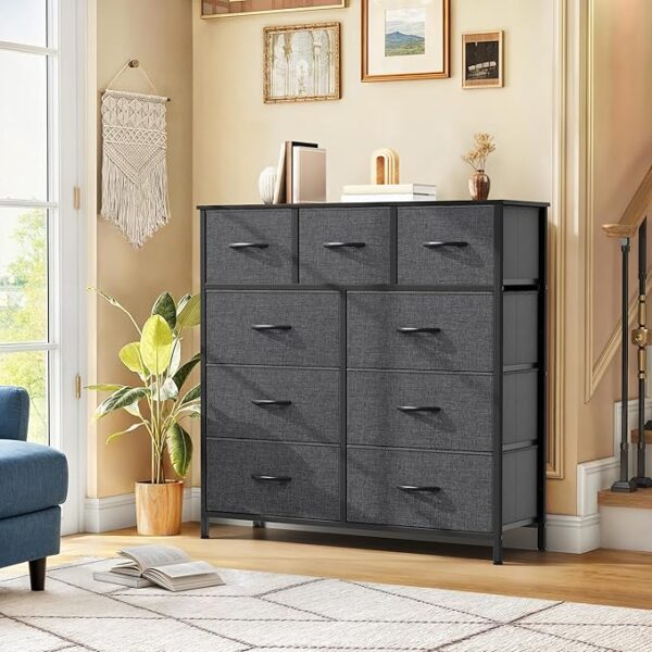 DWVO 9 Drawers Dresser for Bedroom, Fabric Storage Tower for Living Room, Entryway - Sturdy Steel Frame, Wooden Top & Easy Pull Fabric Bins - Image 5