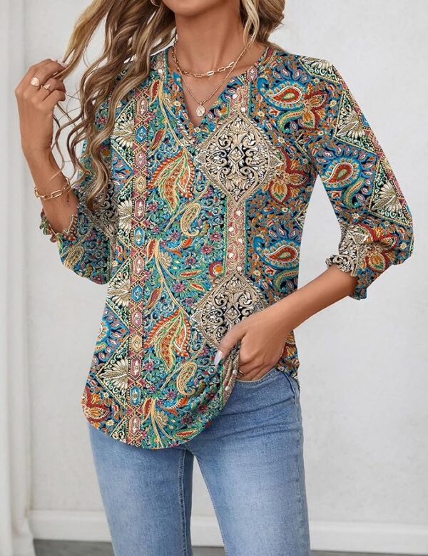 LOMON Women's 2025 Fashion Tops 3/4 Length Sleeve Business Casual Blouses Summer Tees Shirts - Image 6