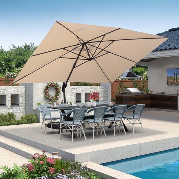 PURPLE LEAF 10' X 13' Patio Umbrella Outdoor Cantilever Rectangle Umbrella Aluminum Offset Umbrella with 360-degree Rotation for Garden Deck Pool Patio, Beige