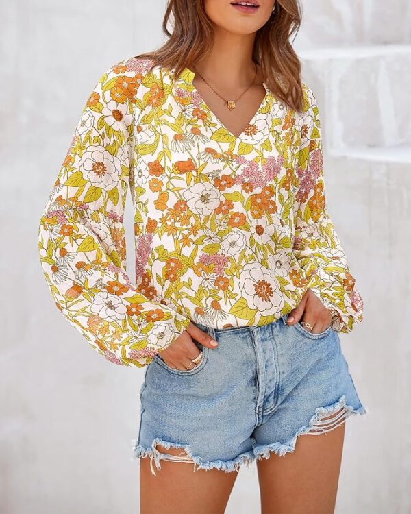 BTFBM Boho Blouses for Women Dressy Casual Floral Long Sleeve Shirts V Neck Lightweight Chiffon Summer Spring Tops 2025 - Image 2