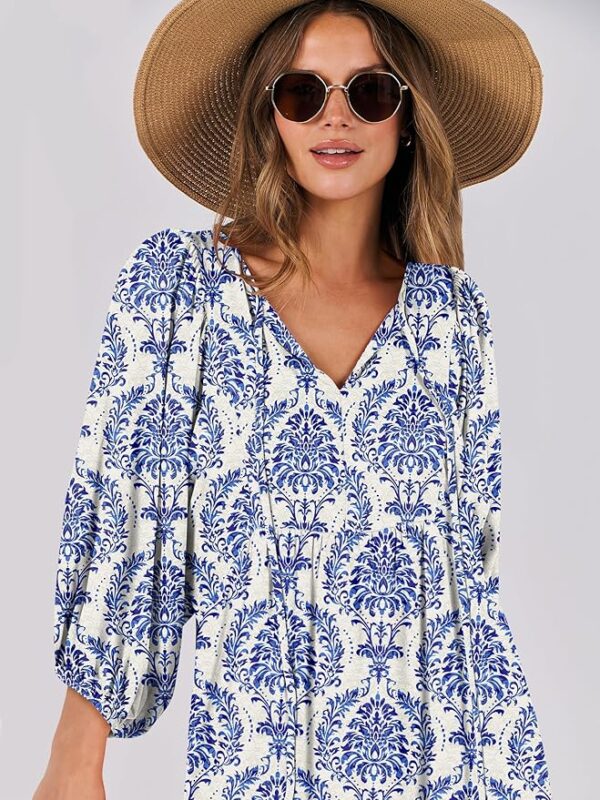 ANRABESS Womens Boho Maxi Dresses 2025 Summer V Neck Puff Sleeve Floral Flowy Swing Casual Long Dress - Image 5