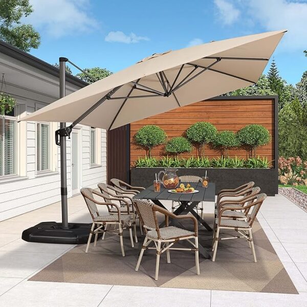 PURPLE LEAF 10' X 13' Patio Umbrella Outdoor Cantilever Rectangle Umbrella Aluminum Offset Umbrella with 360-degree Rotation for Garden Deck Pool Patio, Beige - Image 5