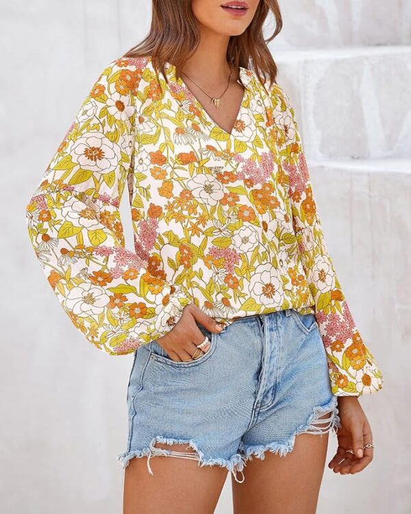 BTFBM Boho Blouses for Women Dressy Casual Floral Long Sleeve Shirts V Neck Lightweight Chiffon Summer Spring Tops 2025 - Image 4