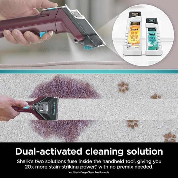 Shark Carpet Cleaner Machine, Portable Upholstery StainStriker, Spot, Odor & Stain Remover, 2 Carpet Cleaner Solutions, 3 Tools, Perfect for Pet Hair, Area Rugs, Couches, Burgundy, PX203BRN - Image 4